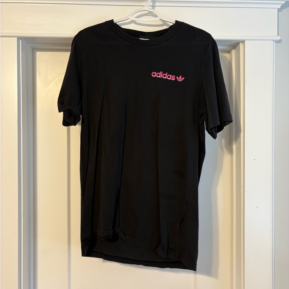 Adidas Tee in Black with Pink Emblem